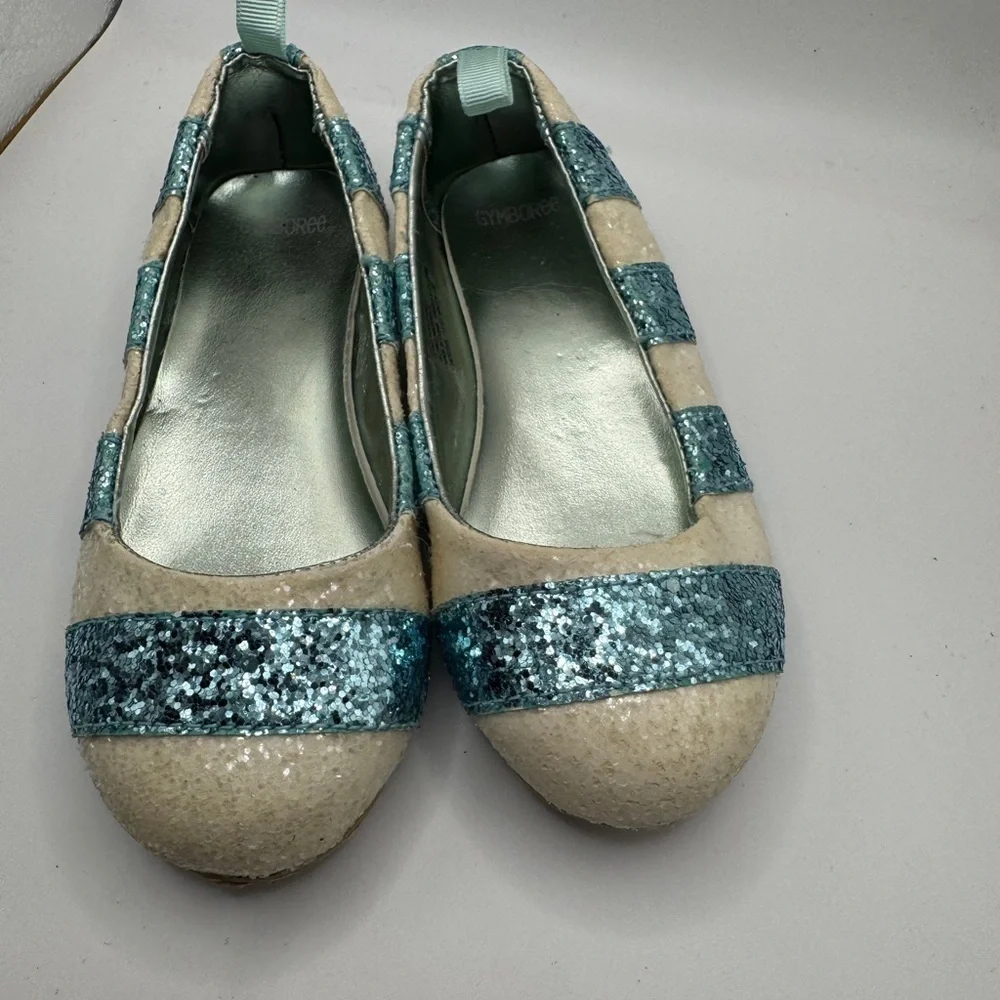 Gymboree Toddler Size 9 Girls Blue and Cream Glitter Flats Shoes
